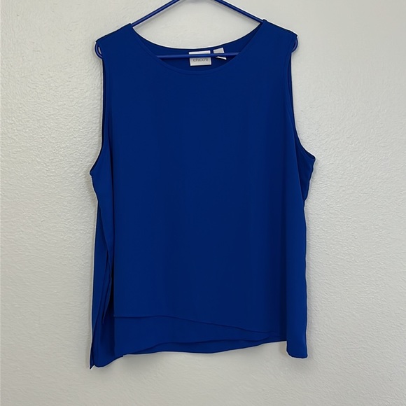 Chicos Womans Royal Blue Layered Look asymmetrical look Sleeveless Top Sz 3 - Picture 2 of 9
